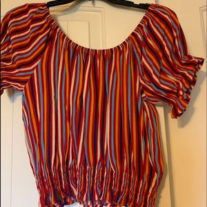 cropped striped off the shoulder top